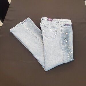 Vintage Bubblegum USA Star-embroidered Sparkly Low-rise Jeans 7 / 8